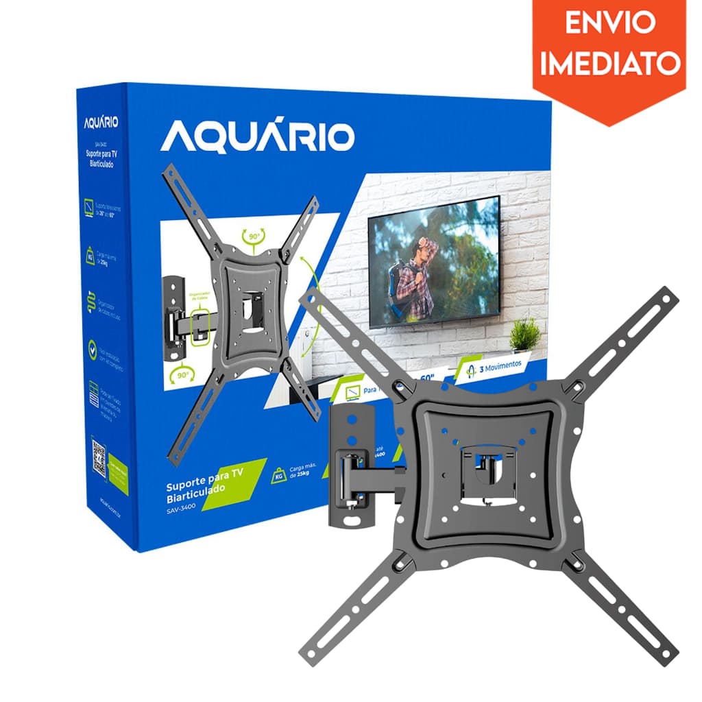Suporte Articulado p/ TV 3 Movimentos LED, LCD e Smart 26" até 60" Aquário SAV-3400