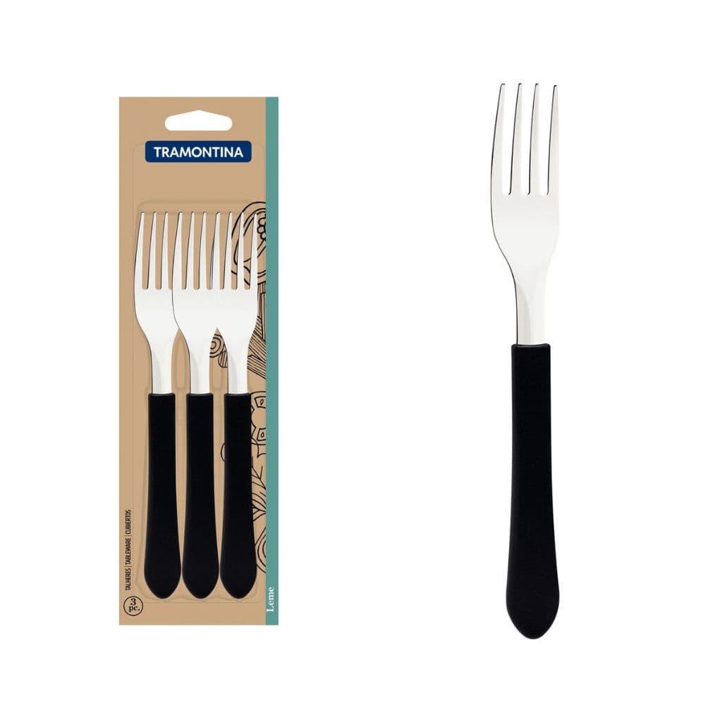Conjunto de Garfos de Mesa Tramontina Leme com Lâminas em Aço Inox e Cabos de Polipropileno Preto 3 Peças