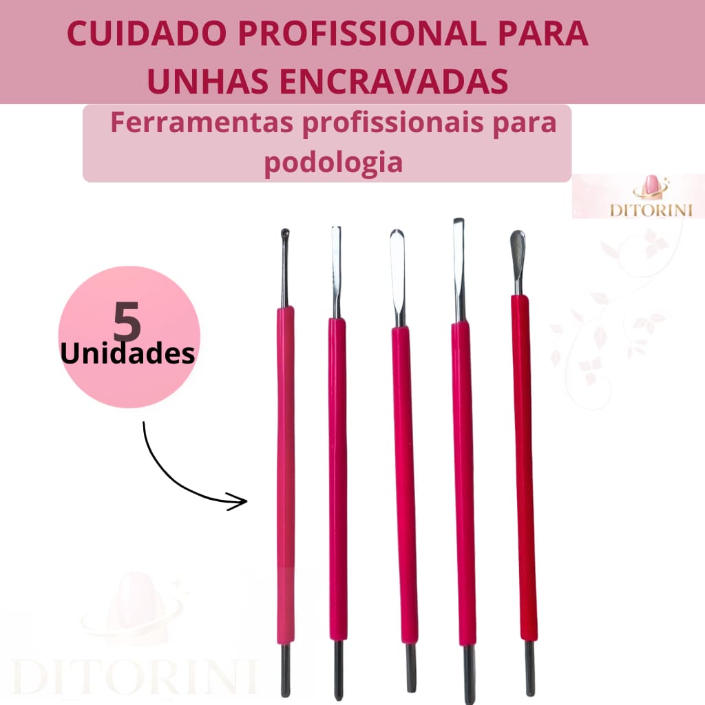 Kit Desencravador Profissional Inox 5 Peças  Podologia Manicure Pedicure  Cabo Silicone Autoclave