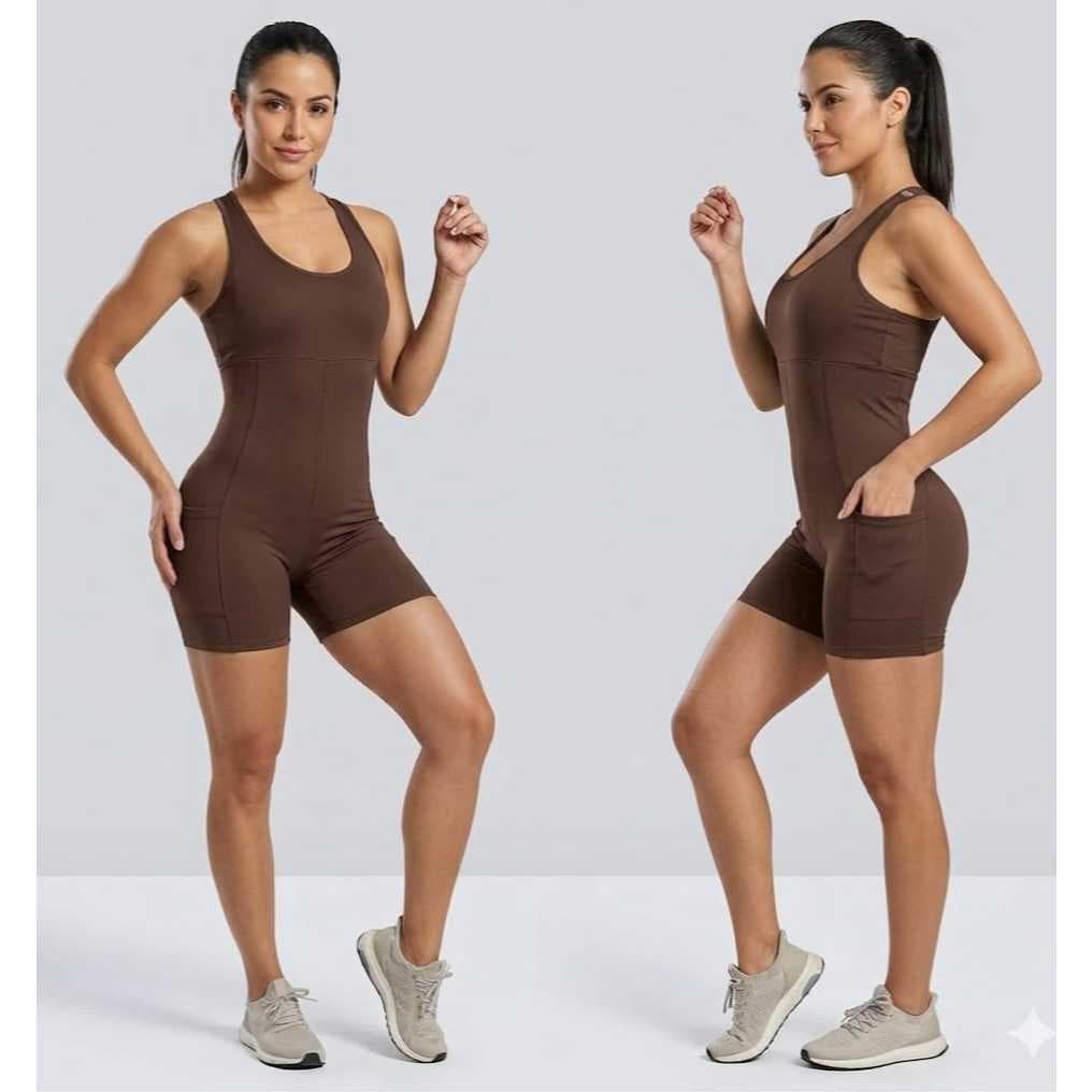 Macacão Fitness Feminino Curto Academia Ginástica Treino Esportivo Modelador