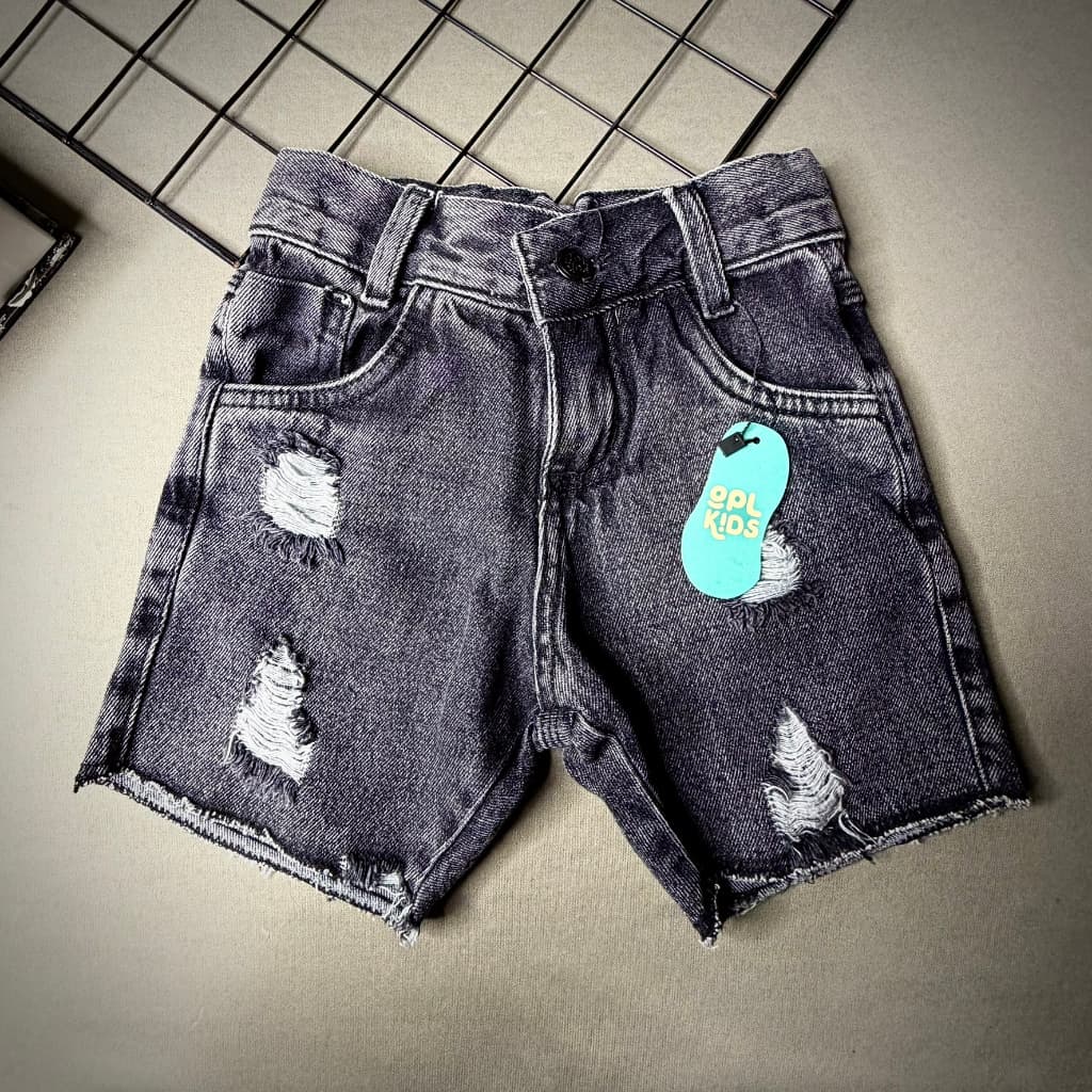 Bermuda Jeans Mauricinho Infantil Preta Destroyed Marmorizada Menino Juvenil OPL KIDS