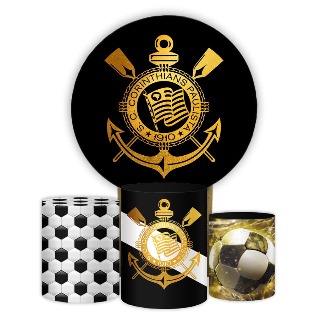 Capas Painel e Cilindros Decoração Festa Tema Corinthians Time de Futebol Veste Fácil