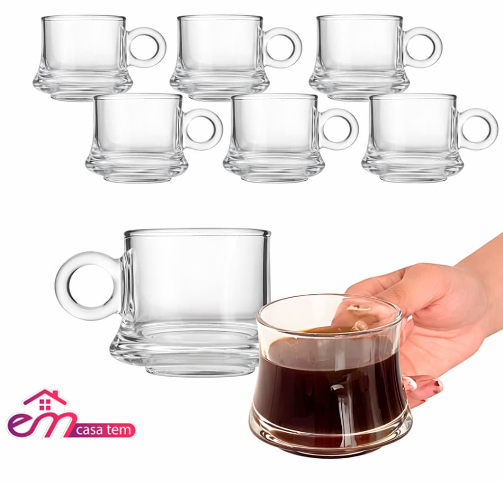 Jogo 12 Xícara Robusta Lisa Elegante Vidro Temperado 85ml Caneca Café Decorativa Resistente