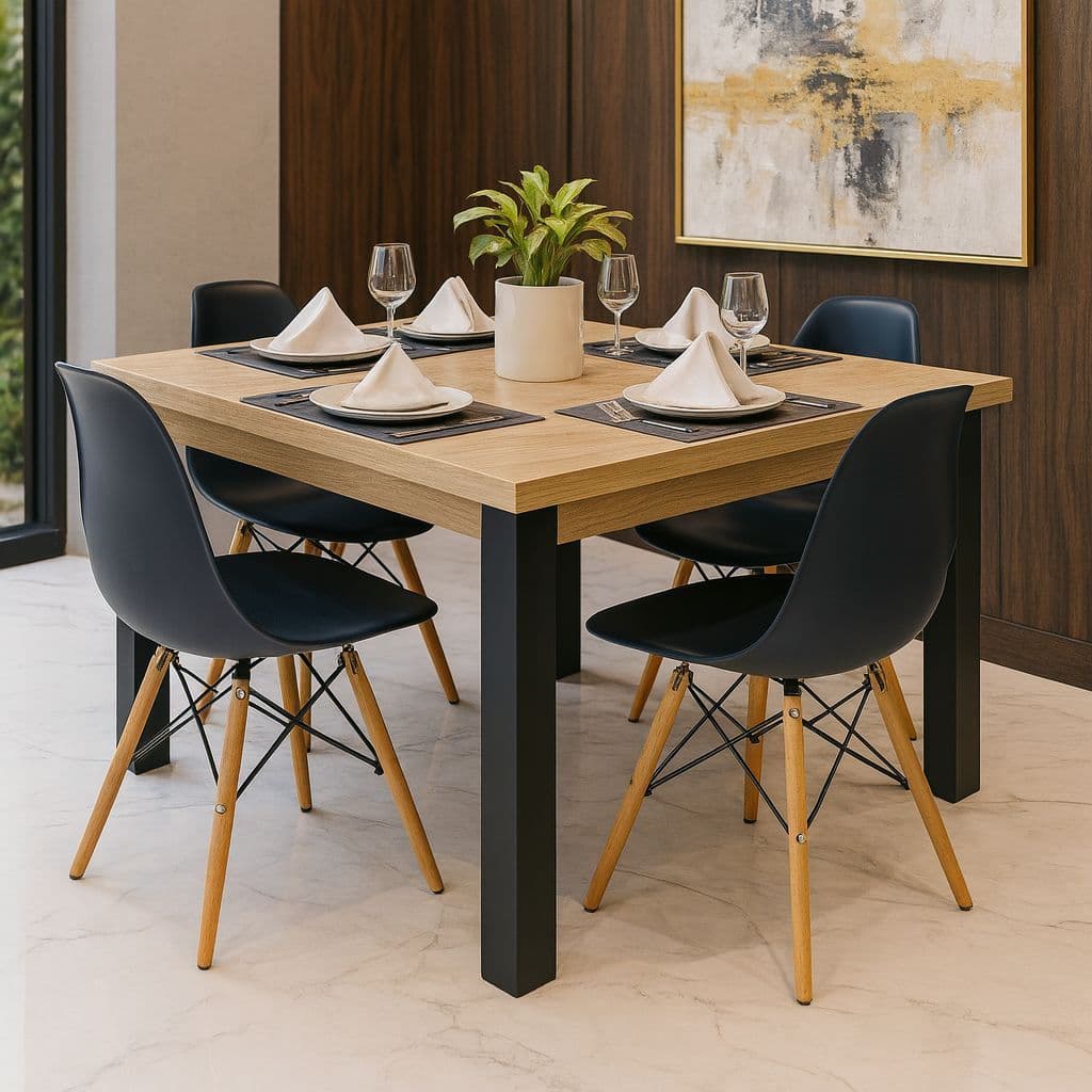 Mesa Industrial de Jantar 4 Lugares 90x90cm Compacta MDF Entrega Rápida para Apartamentos Refeitorio