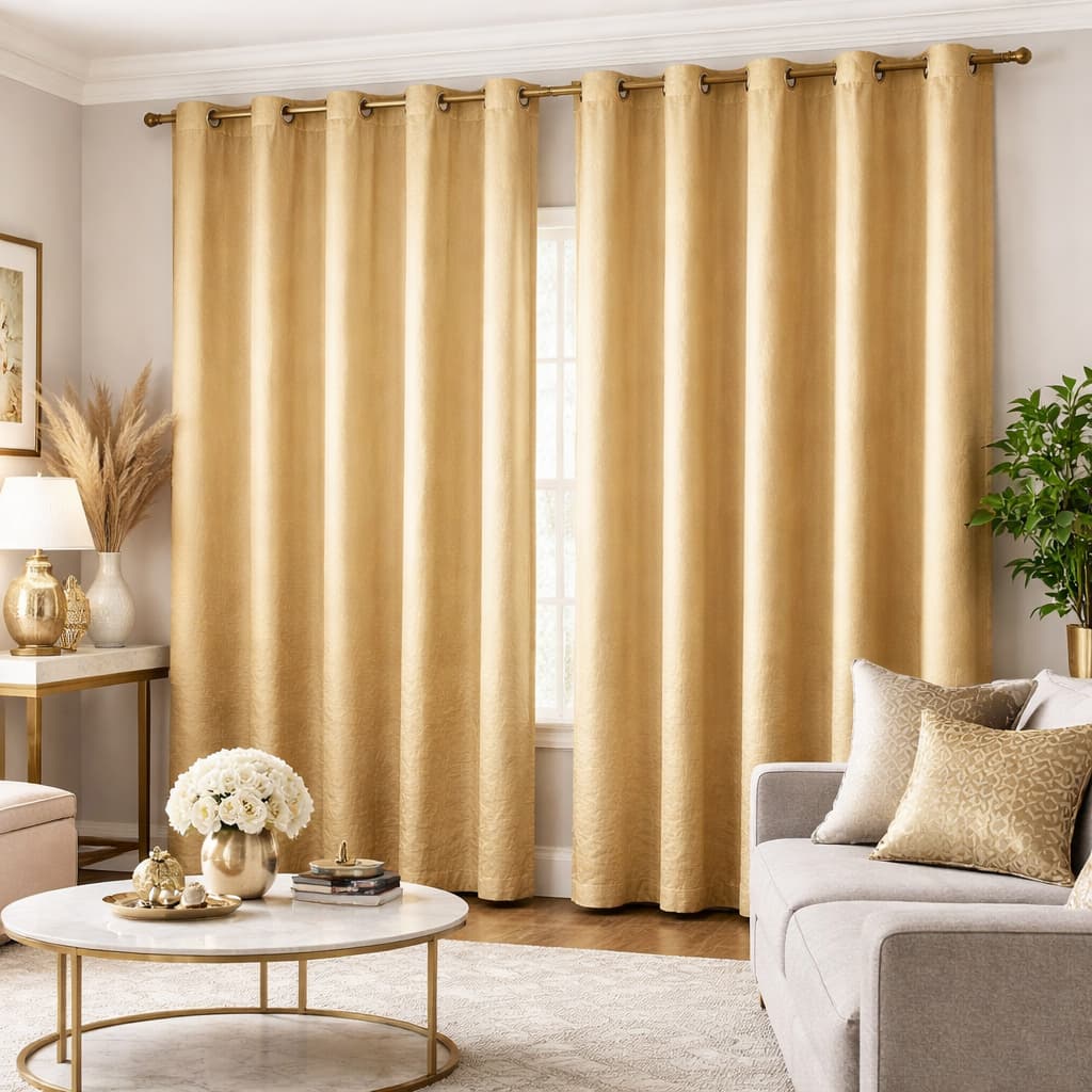 Cortina Lisa Em Cetim Amassadinho - Quarto Ou Sala - Para Varão - 3,00 x 2,50 - Dourada Clara