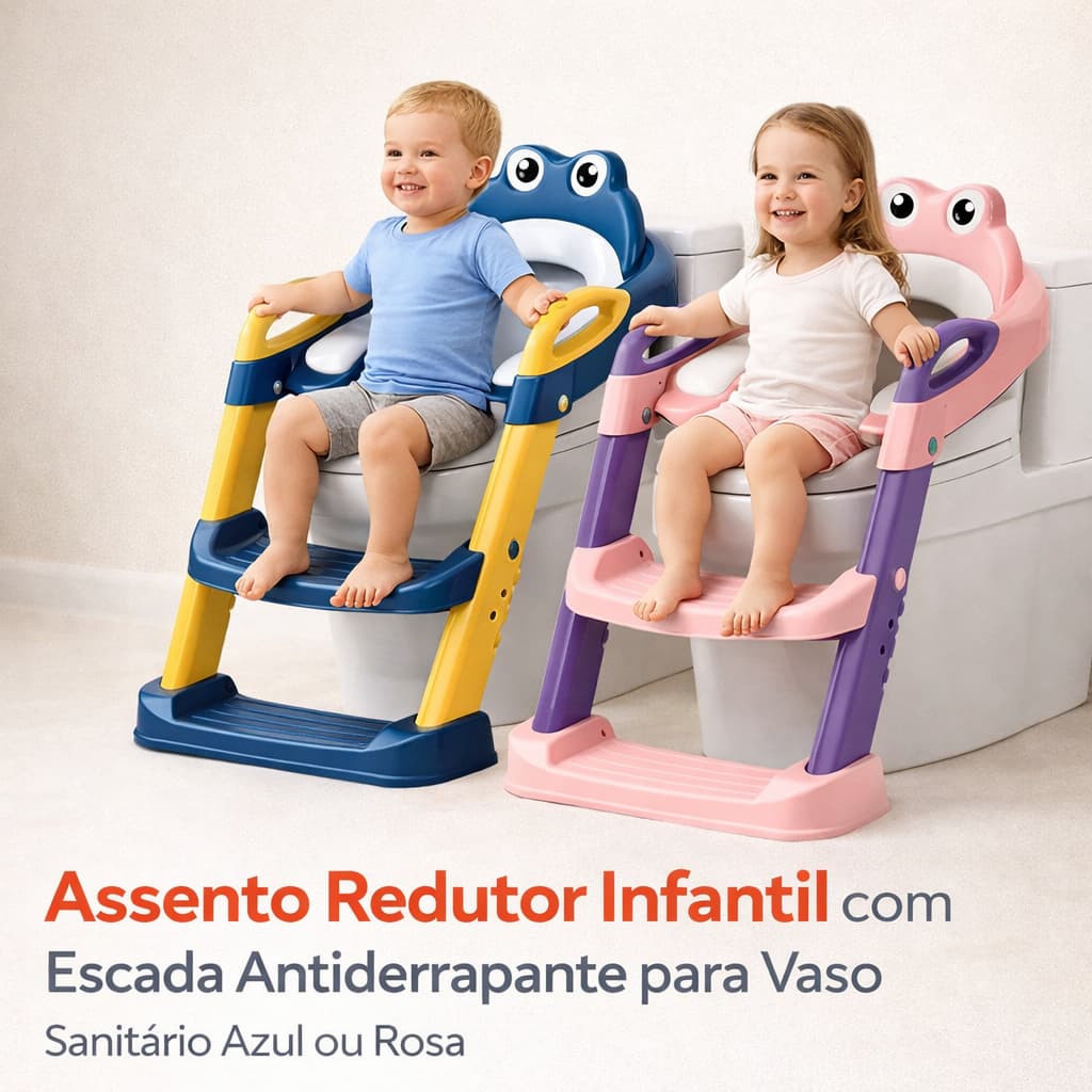 Assento Redutor Infantil com Escada Dobrável Azul e Rosa