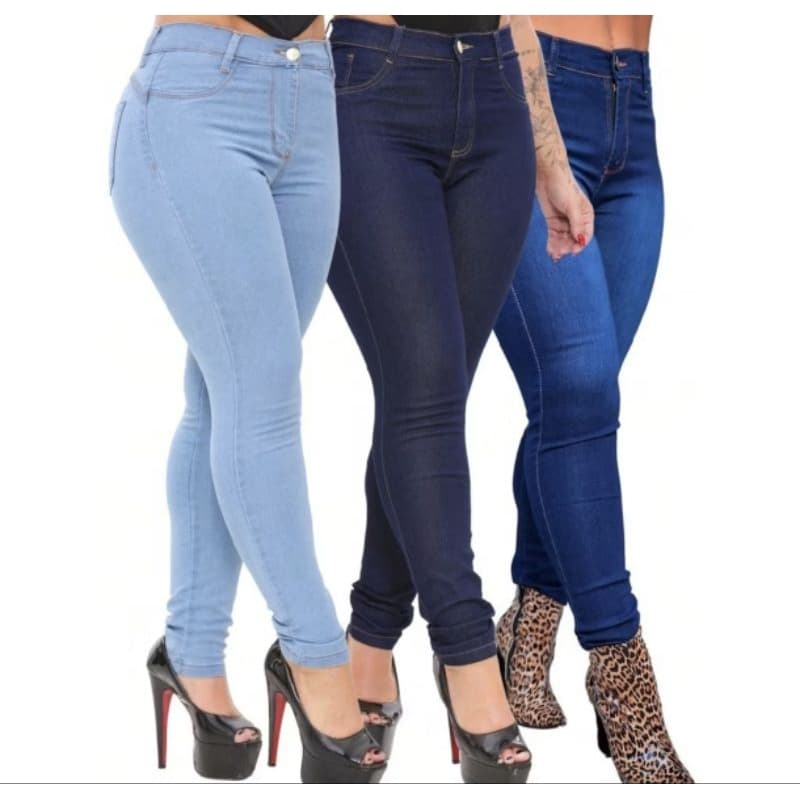 Calça Jeans Skinny Feminina Cintura Alta Com Elastano Basica