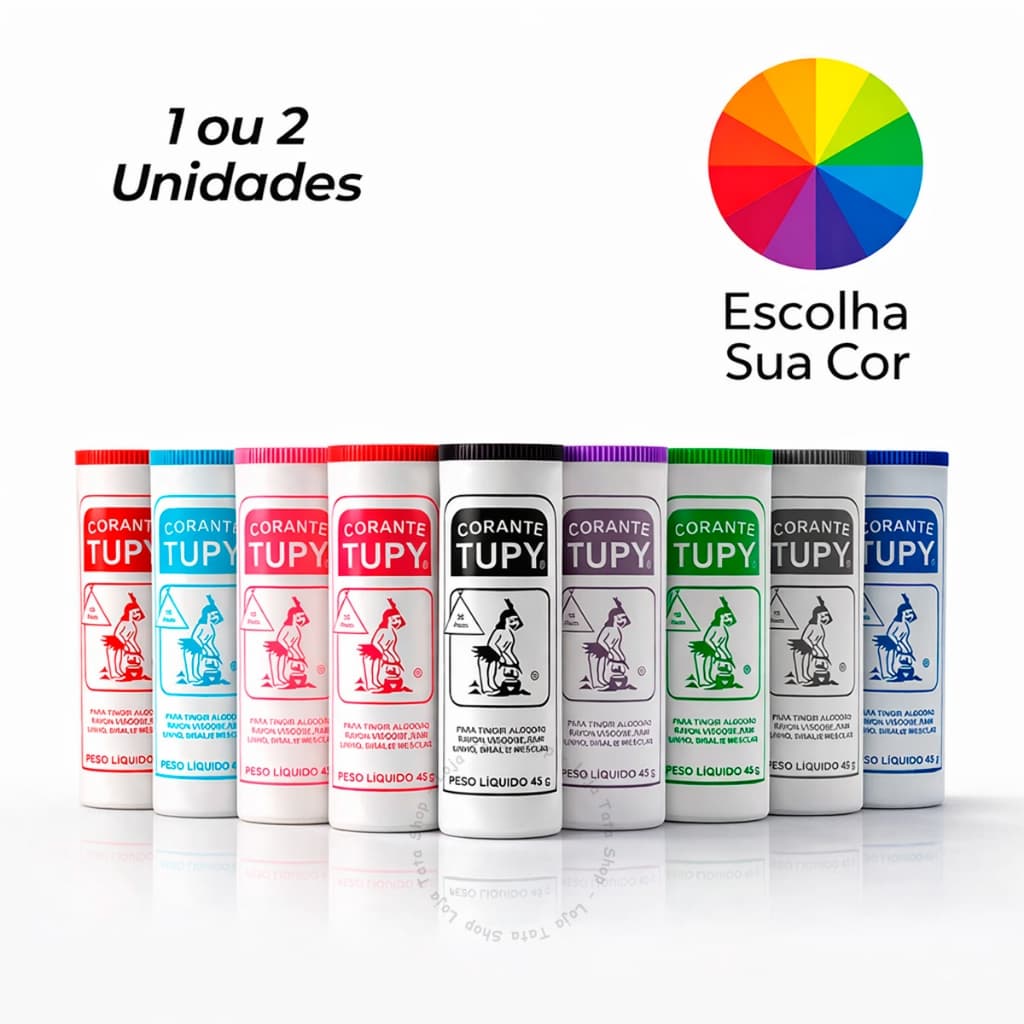 Tinta Corante Cores Diversas Tupy 45 Gramas Para Tingir Roupa Tecido Alta Fixação