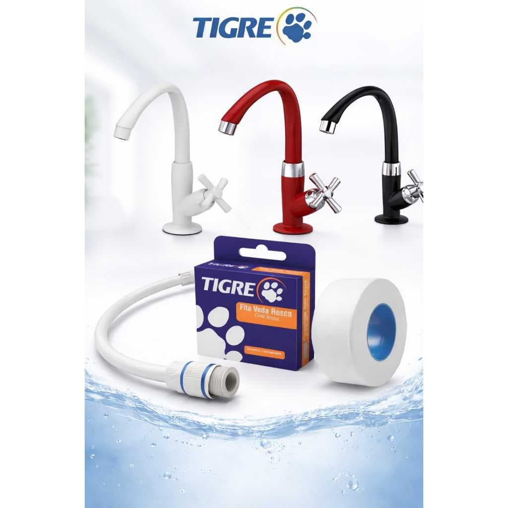 Torneira para Lavatório PVC Mesa Bica Alta Tigre Branca, Preta e Vermelha Cross 1/2 Banheiro, Lavabo