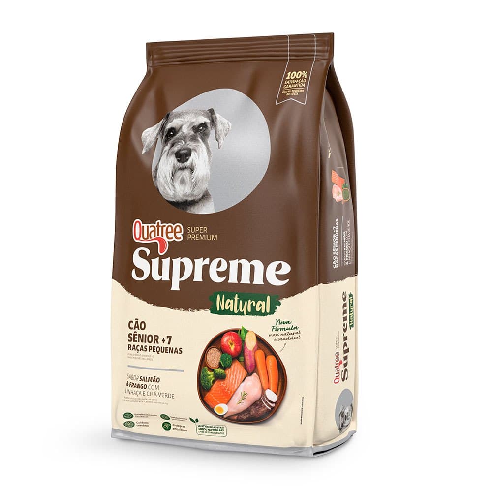 KIT COM 2 Ração Sênior  Ração Quatree Supreme Salmão e Frango Cães Sênior +7 Raças Pequenas 10,1kg