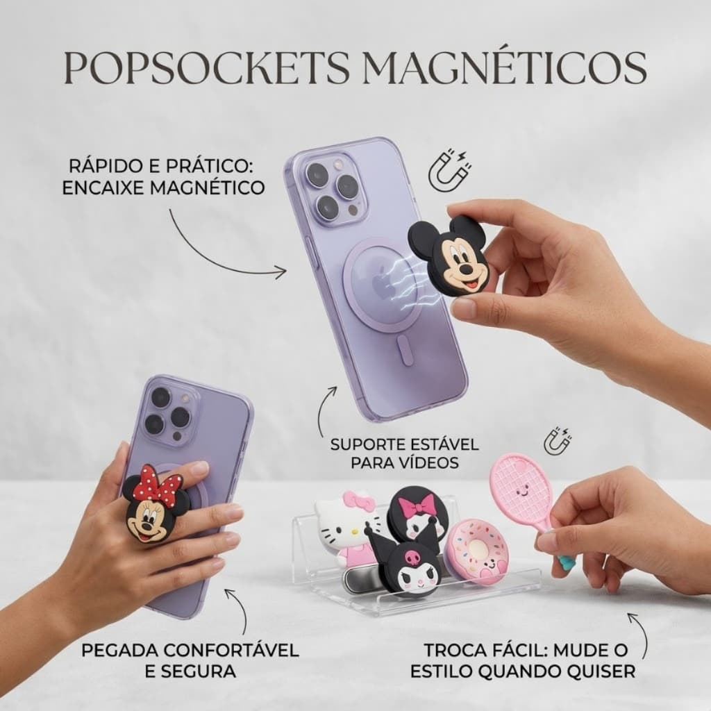 Popsocket Magnético MagSafe Personagens Suporte Celular Divertido Removível Troca Fácil