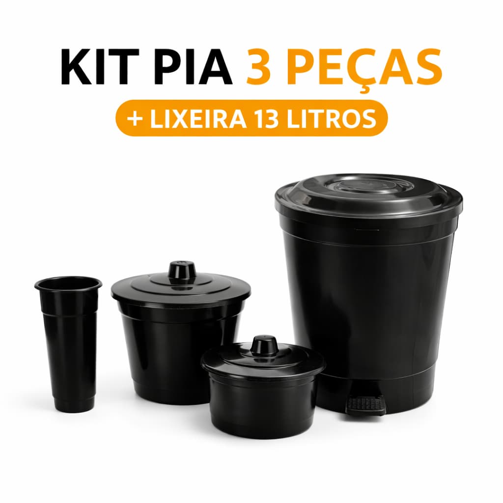 Kit Cozinha Completo Kit Pia 3 Peças + Lixeira 13 Litros Multiuso
