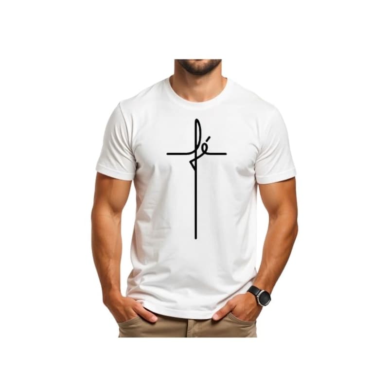 camiseta masculina com a frase fé, camisa Cristã, blusa evangélica branca, palavra fé .
