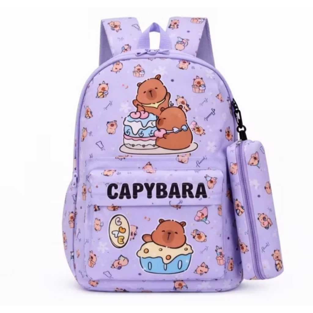 mochila com estojo capivara menina grande 41x32x17cm