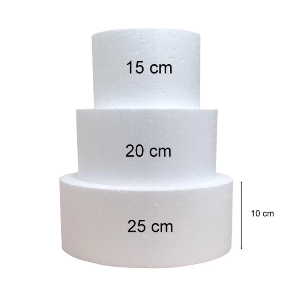 Bolo Fake Isopor 15x20x25 C/ 10cm Base Redonda 3 Andares