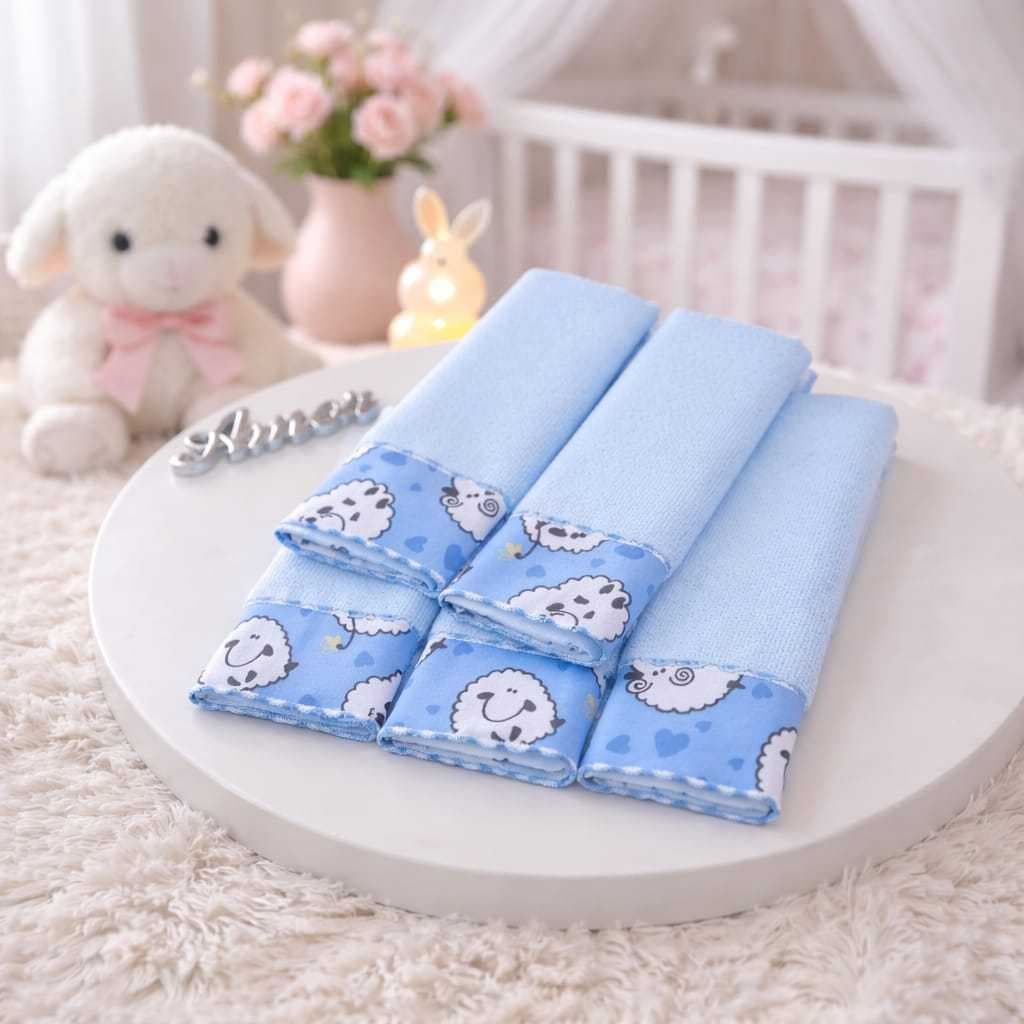 Kit 5 Toalhas De Ombro Bebê Ovelhinha Tecido Colorido Macio E Absorvente