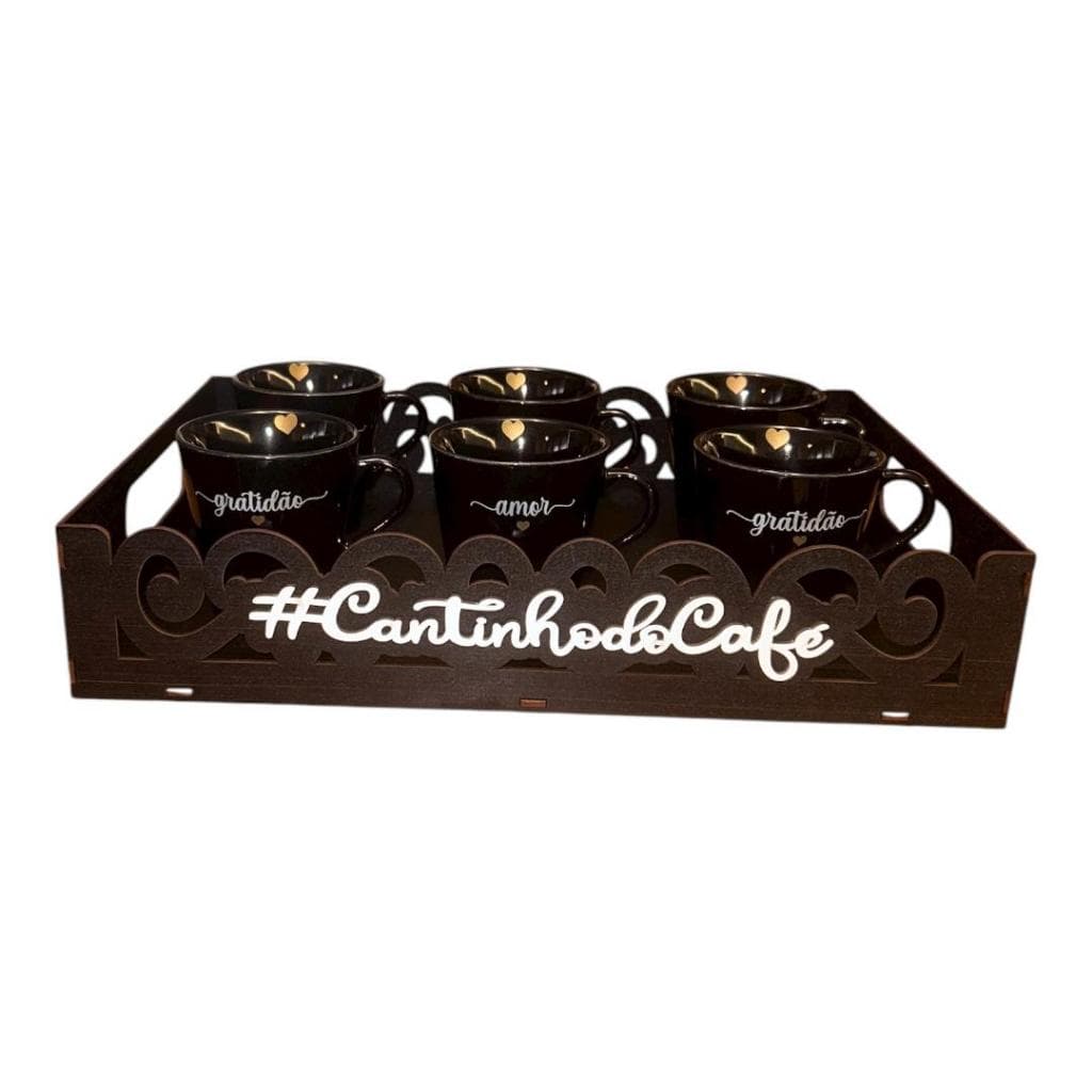 Bandeja Preta 6 Xícaras Preta De Porcelana 140 Ml Café Chá