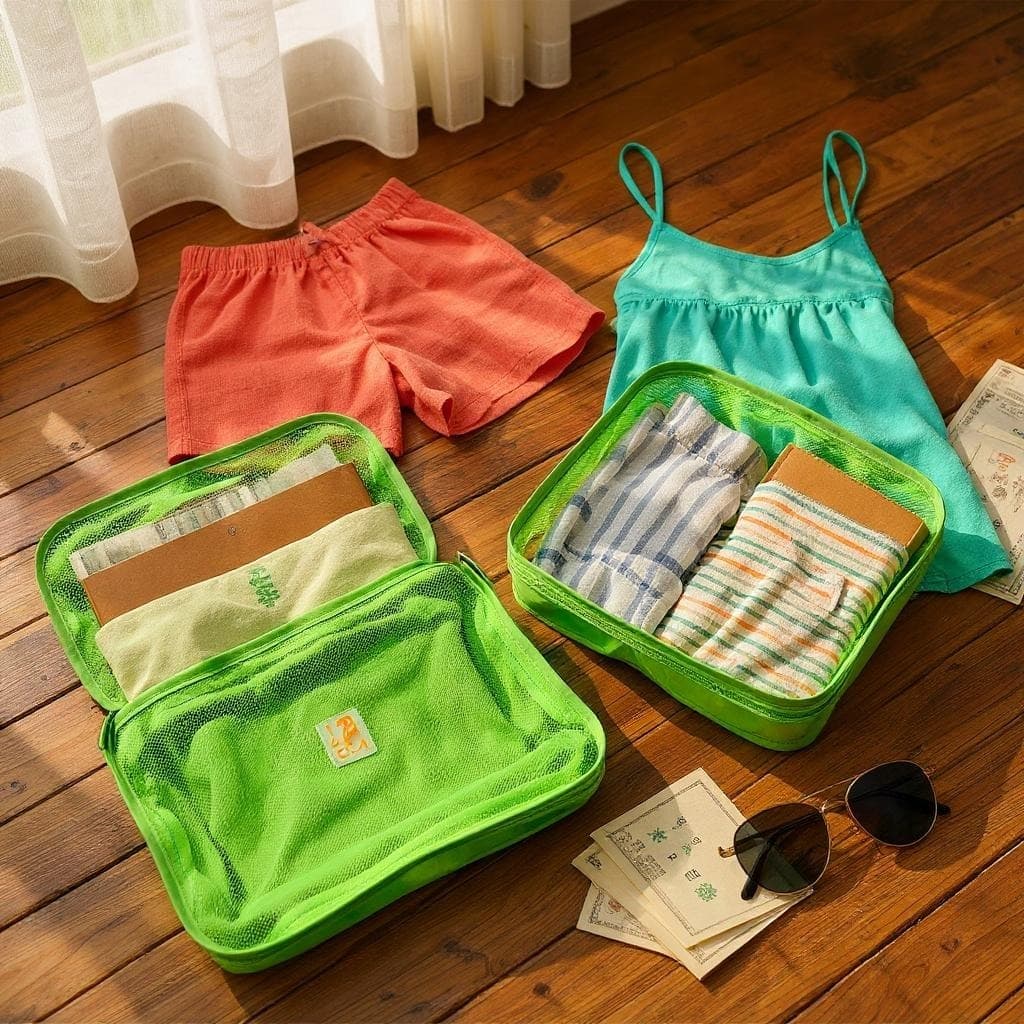 Kit 2 Necessaire Flor de Sal Organizador de Mala Pano Oxford Saco Malha Viagem Multiuso Pratica Luxo