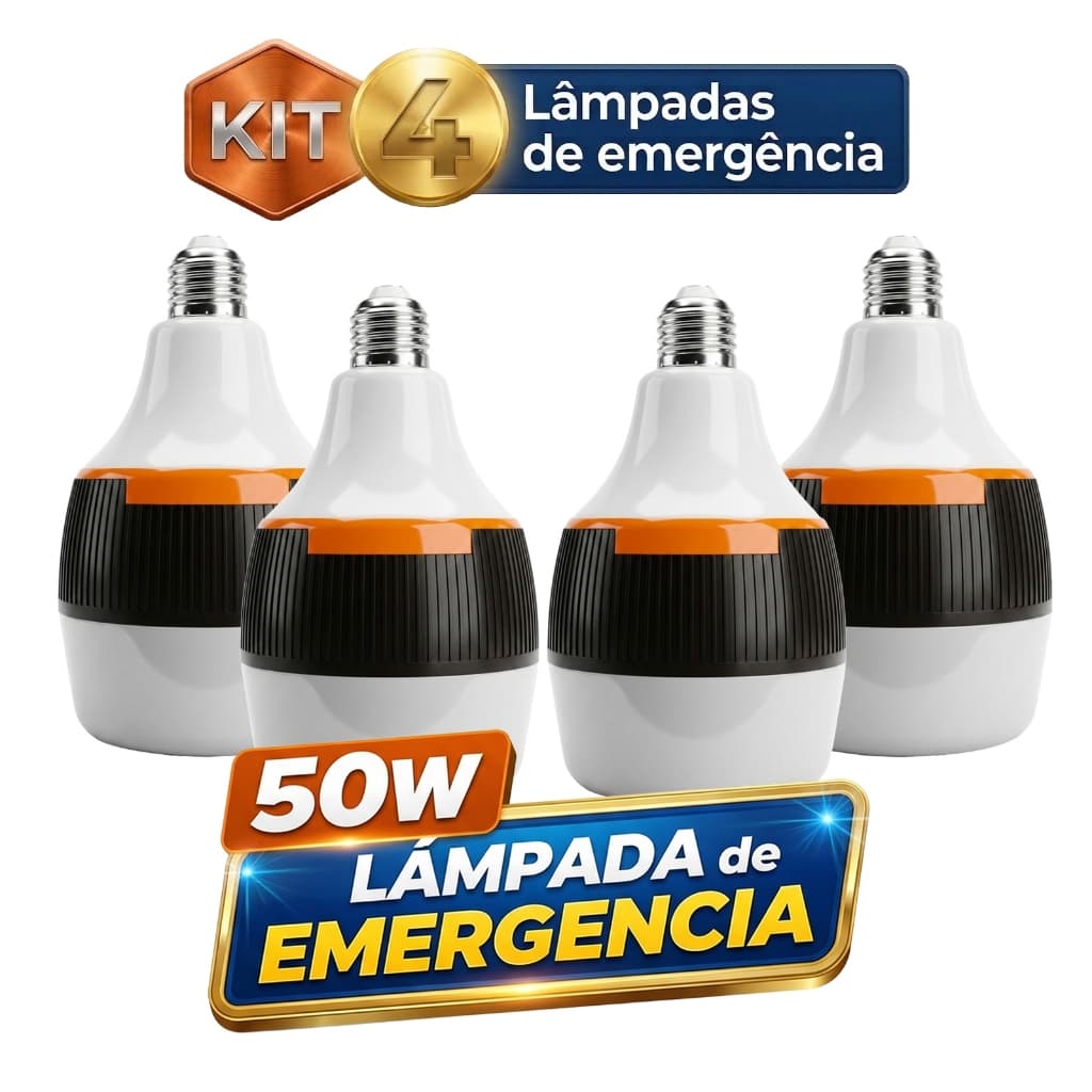 KIT3/4 Lâmpada De Emergência LED Recarregável 50W Bivolt E27 Acende Sem Energia 6h Acampamento