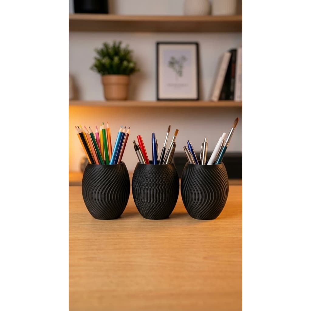 Kit 3 Porta Lápis Organizador Mesa Moderno Porta Canetas e Pincéis Decorativo Preto Branco Capuccino