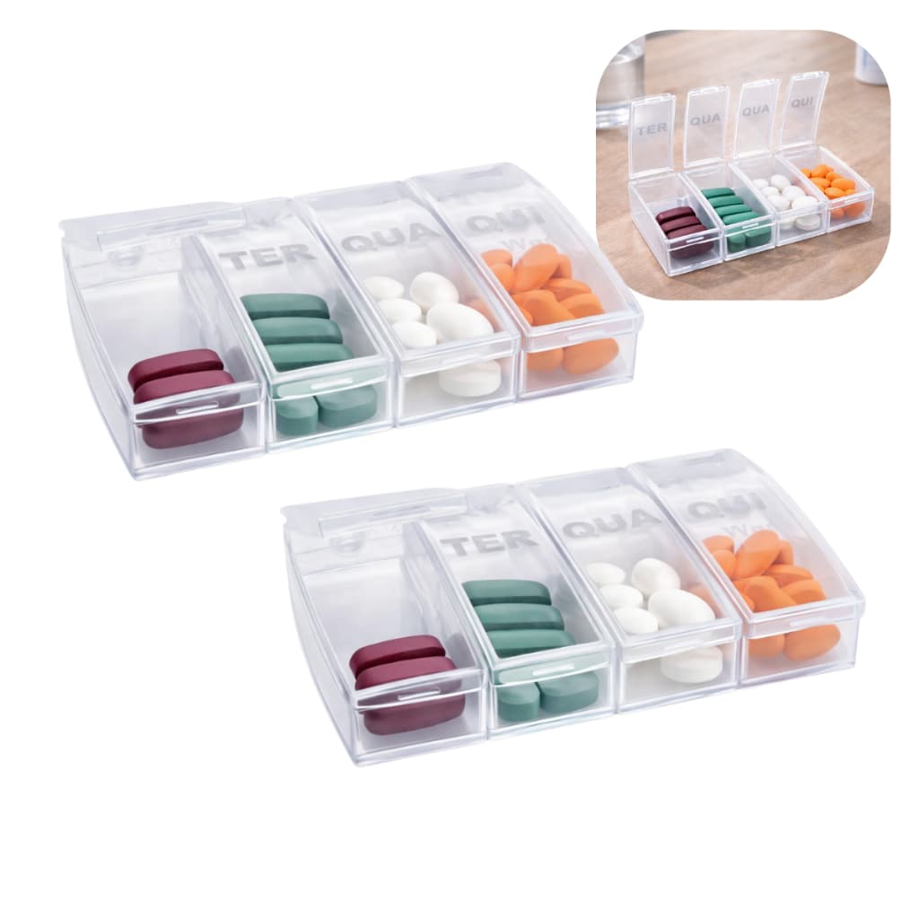 2 Porta comprimidos dias semana organizador medicamentos cápsulas caixa remédio portátil Plasútil