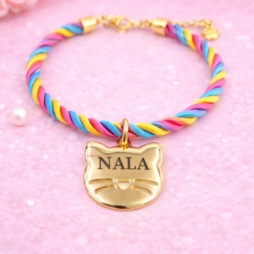 Coleira com Placa Personalizada de Identificação Dourada Para Gato B7