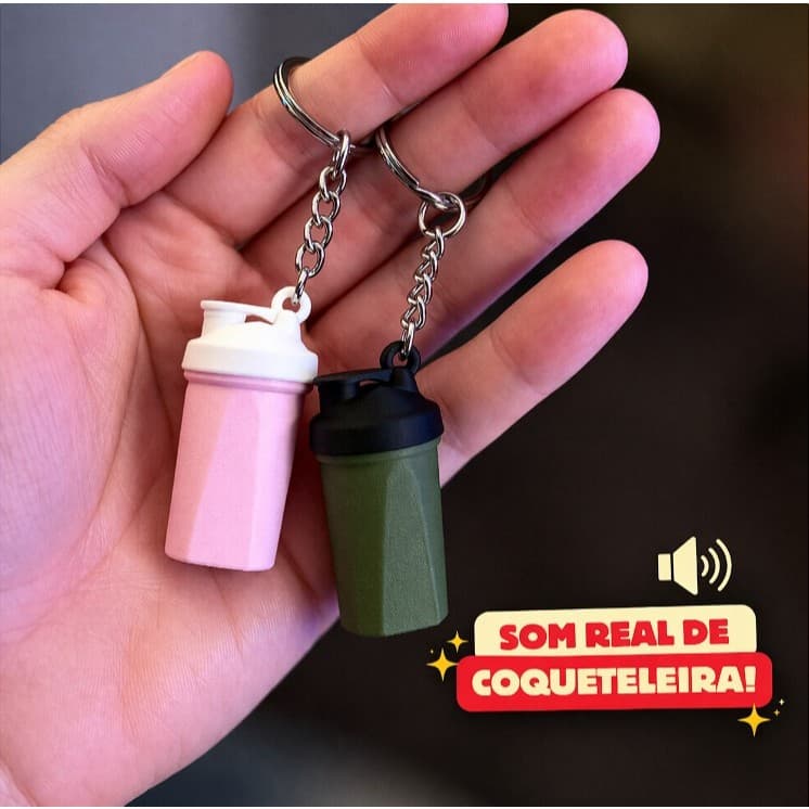 Chaveiro Mini Coqueteleira 3D PLA com Som Real, Academia Fitness Presente Criativo Portátil