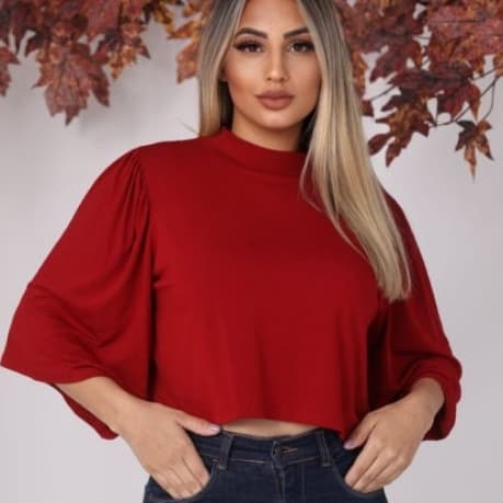 Blusa Cropped De Manga Morcego Gola Alta Tamanho Único Viscolycra