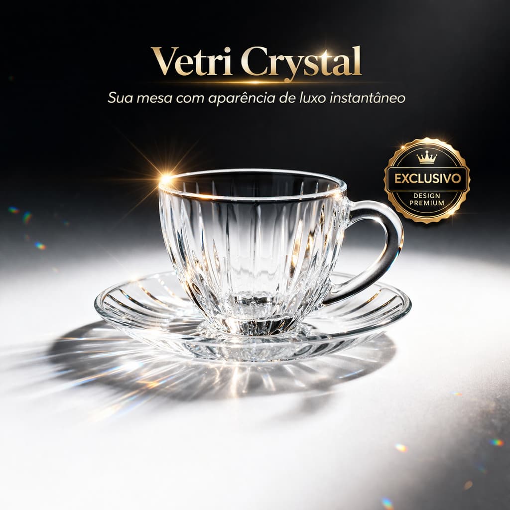 Jogo de Xícaras de Cristal 90ml com Pires 6 Unidades Vetri Crystal Collection Luxo Elegante Café Chá
