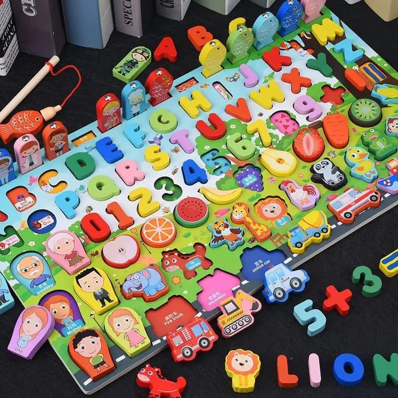 Brinquedo magnético montessori /Quebra-cabeça alfanumérico de madeira/pesca peixe brinquedo/jogos educativos pedagógicos