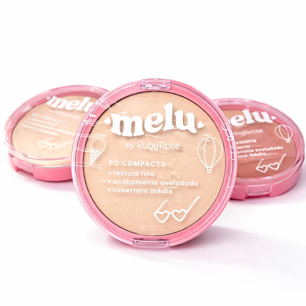 PÓ COMPACTO MELU RUBY ROSE Aveludado Textura Fina Cobertura Média Natural Vegano Toque Macio