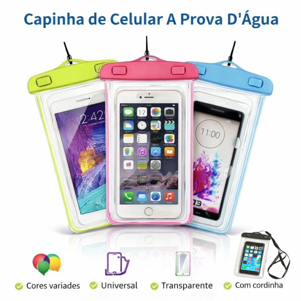Kit Capa Celular Prova Agua Transparente Universal Protecao Toque Sensivel VedacaoPraia Piscina