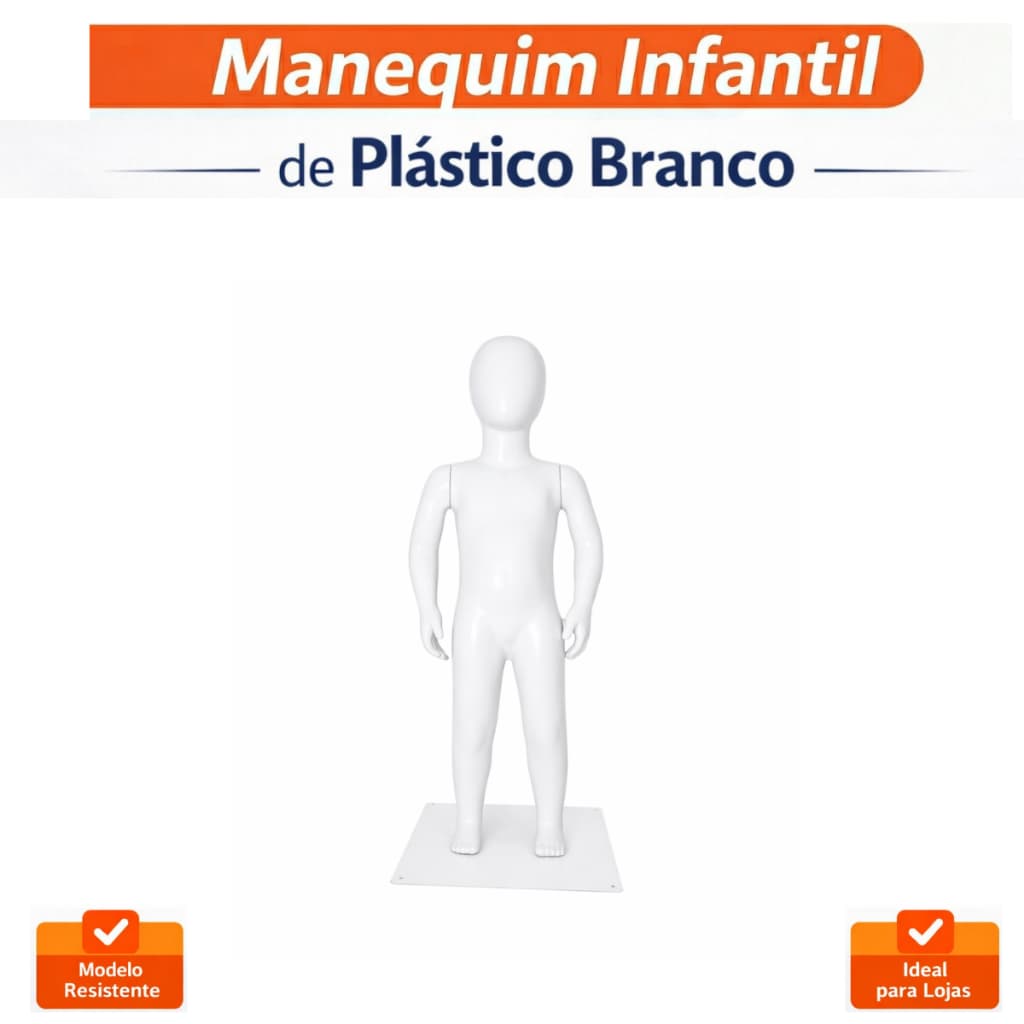 Manequim Infantil -2 a 4 anos Plástico Branco Corpo Inteiro –Linha Premium - Semi brilho