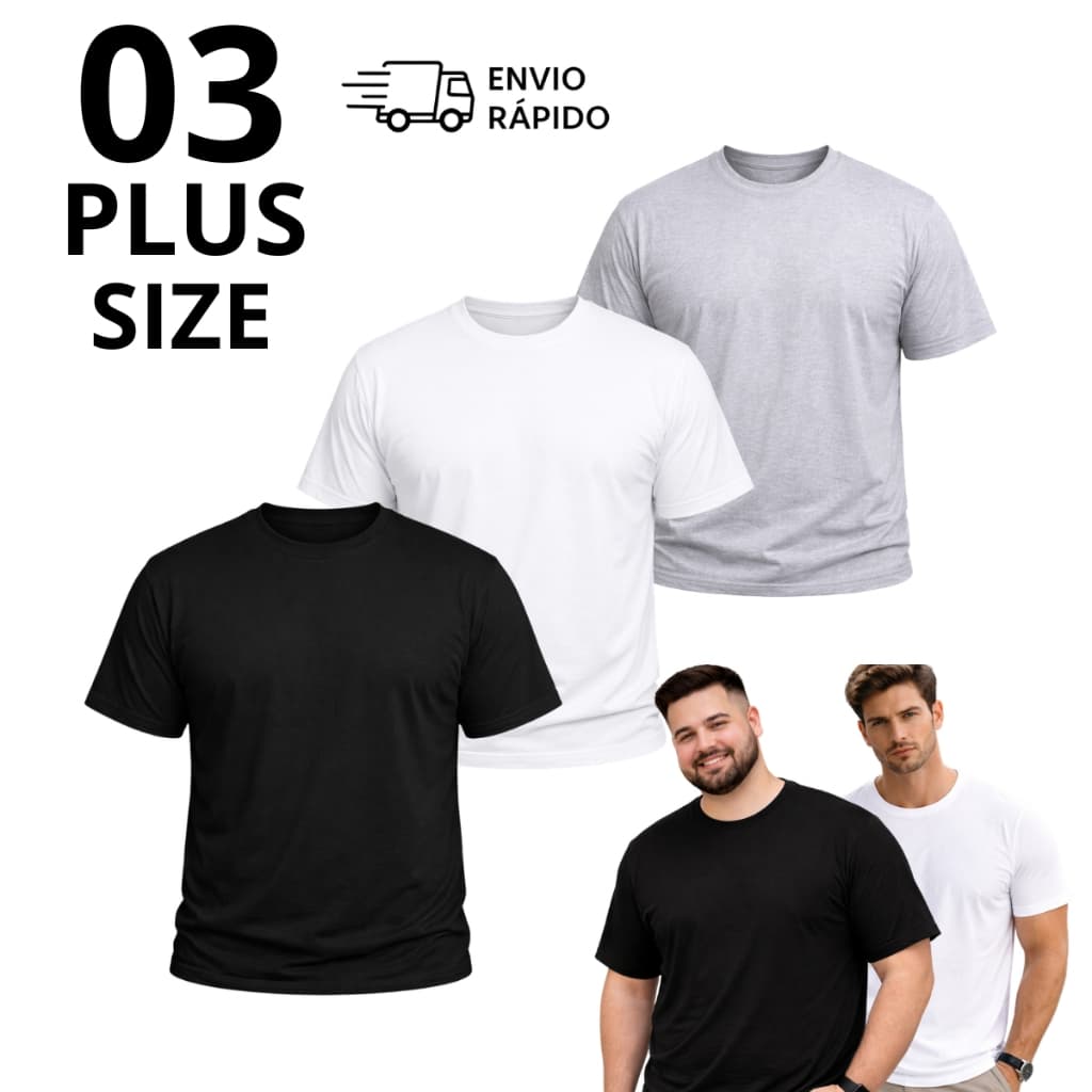 Kit 03 Camisetas Masculinas Plus Size G1 ao G3 Básica 100% Algodão Confortável e para o Dia a Dia