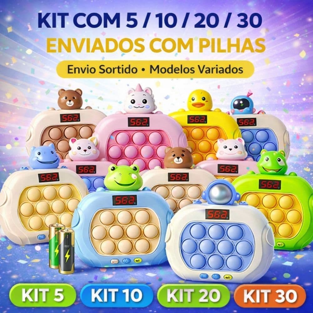 Kit 5 10 20 30 Fast Push Game Pop It Eletrônico Anti Estresse Infantil Envio Sortido Presente Festa Com Pilhas