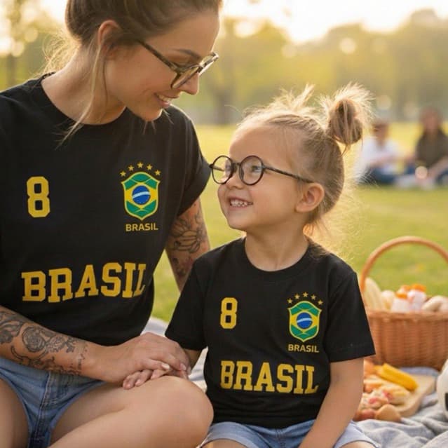 Kit tal Mãe tal Filha Camiseta estampada Brasil composto Copa Do Mundo 100% Algodão Premium DTF Look Familia Torcedora