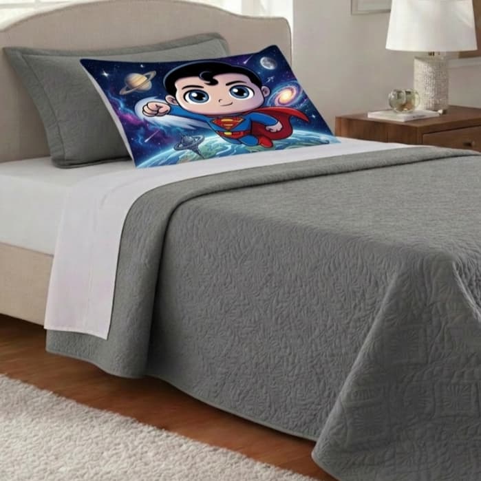 KIT COBRE LEITO PERSONAGENS INFANTIL SUPERMAN COM 02 PEÇAS SOLTEIRO VÁRIAS CORES MATELADO ULTRSSONICO PROMOÇÃO !