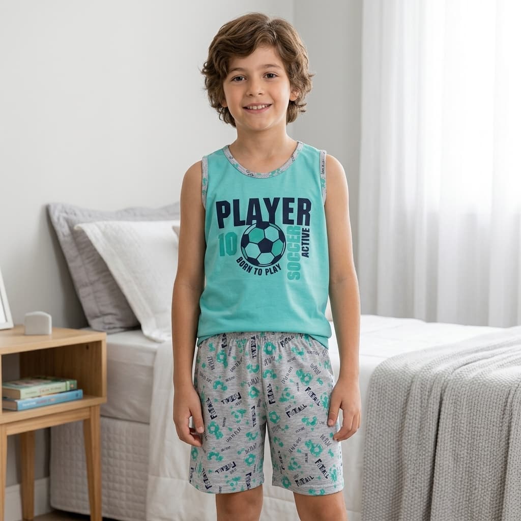 Pijama Infantil Masculino Menino Conjunto Regata Camisa Short Envio Rápido