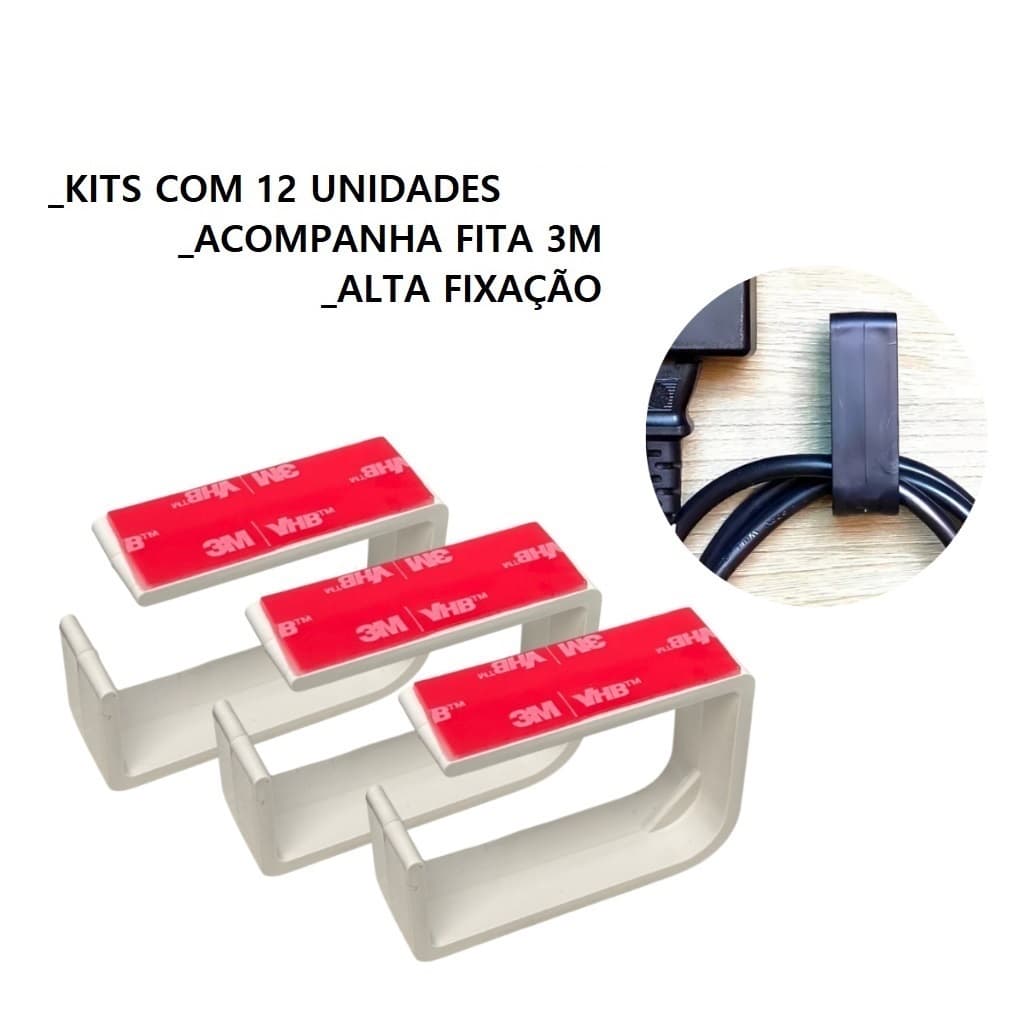KIT 12 Peças  - Organizador de Fios e Cabos Baixo Mesa com Adesivo 3M Original Mesa Escritório