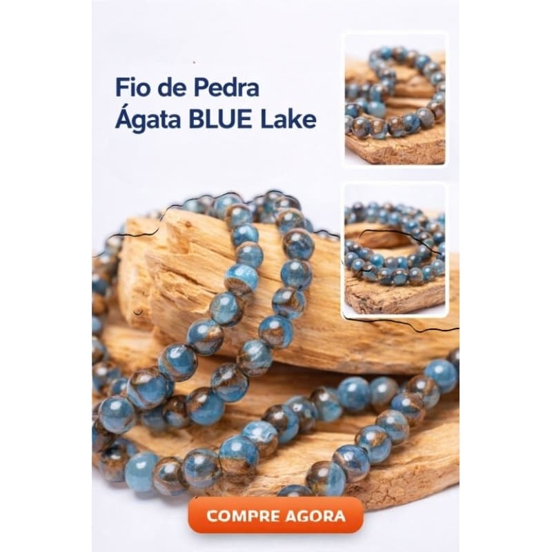 Fio de Pedra Ágata Blue Lake Natural - 8mm- Aprox. 46 Contas  Para Pulseiras e Colares