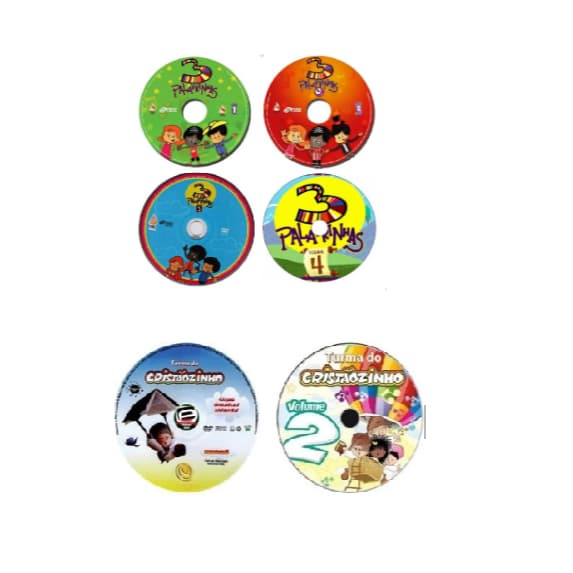3 Palavrinhas 4 DVDs 1 ao 4 + Turma Cristãozinho volume 1 e 2  - 6 DVDS Gospel Infantil
