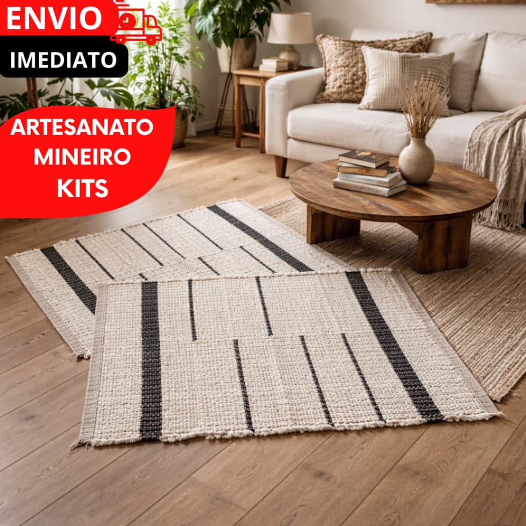 CONJUNTO 1/2/3 TAPETES ATOALHADOS FEITO A MÃO - BOHO CHIC TEARES MANUAL PARA SALA, PORTA DE ENTRADA.