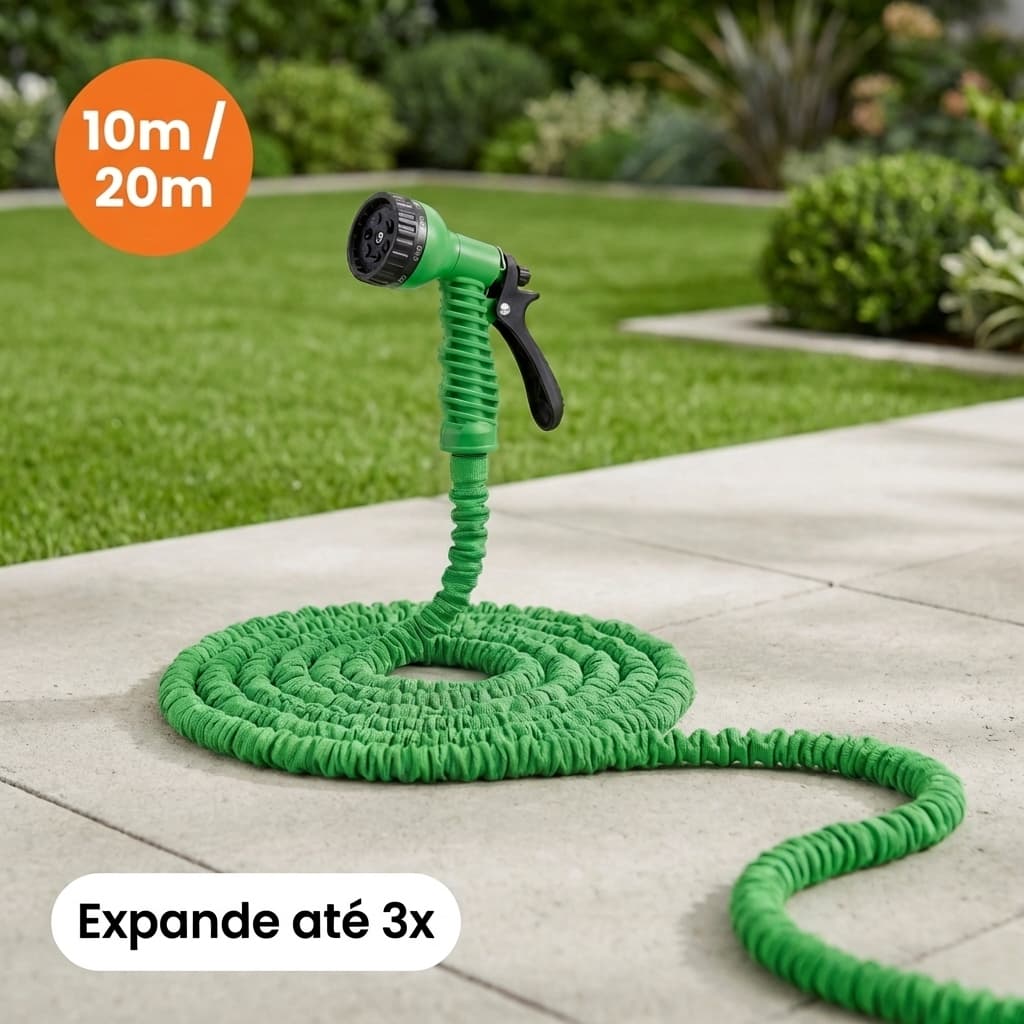 Mangueira Mágica Expansível Flexível 10m ou 20m com Bico de Alta Pressão 7 Jatos para Jardim Lavagem de Carro e Quintal