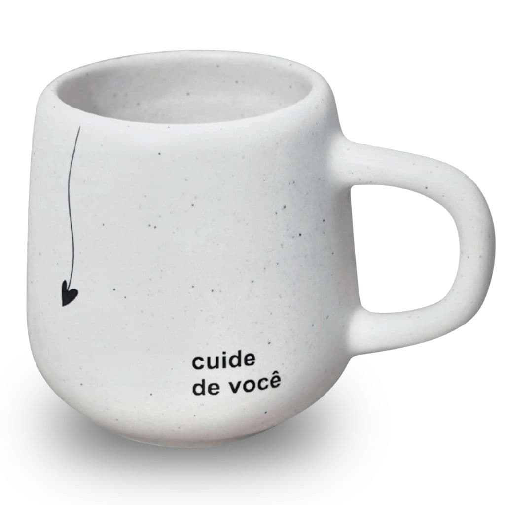 Caneca de Cerâmica Frase Motivacional Cuide de Você Minimalista 400ml | Café Chá Presente