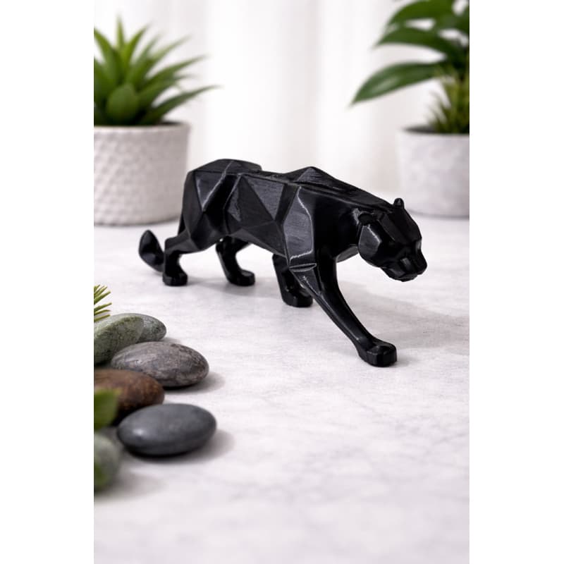 Pantera Decorativa Geométrica Preta/Branca – Estatueta Moderna Minimalista – Decoração Sala, Escritório e Setup Gamer
