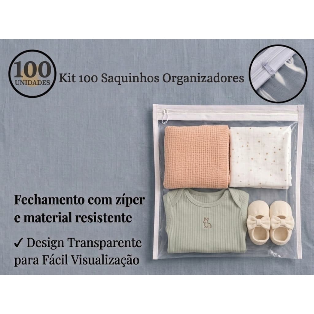 Kit 100 Saquinhos Organizadores Com Zíper Multiuso Envelope Maternidade/Necessaire.