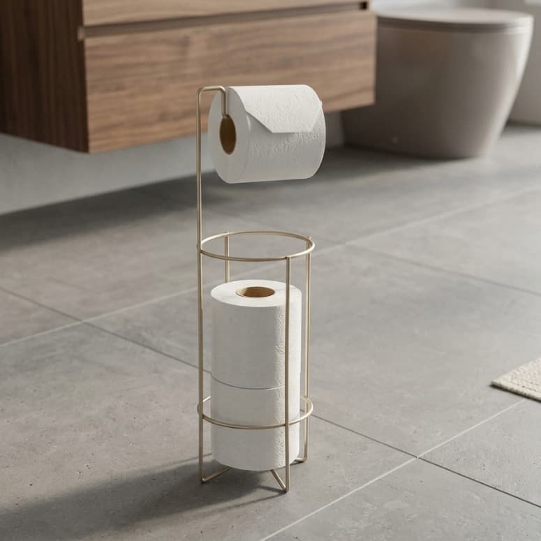 Porta Suporte Papel Higiênico De Chão 4 Rolos Papeleiro Banheiro Níquel Luxo
