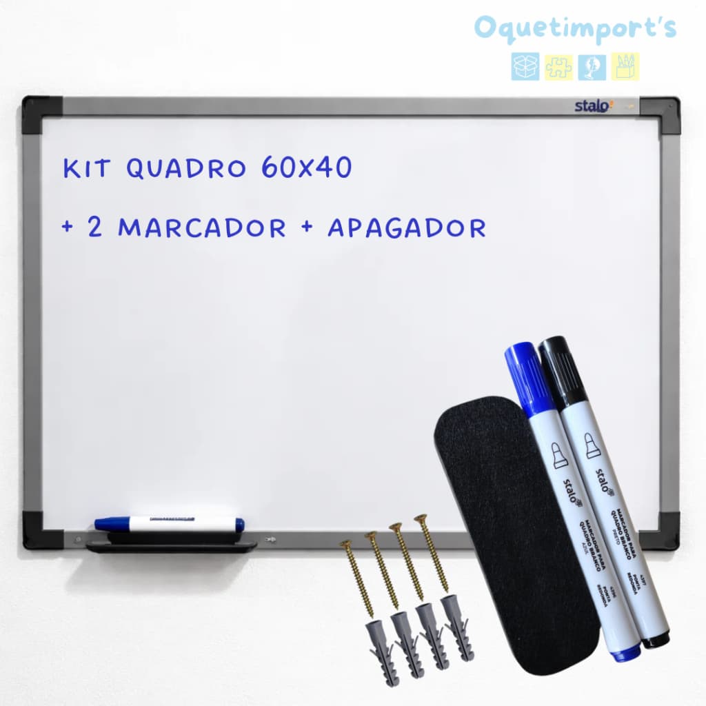 Lousa Branca Quadro Branco 60x40cm + 2 Pincel Marcadores + 1 Apagador