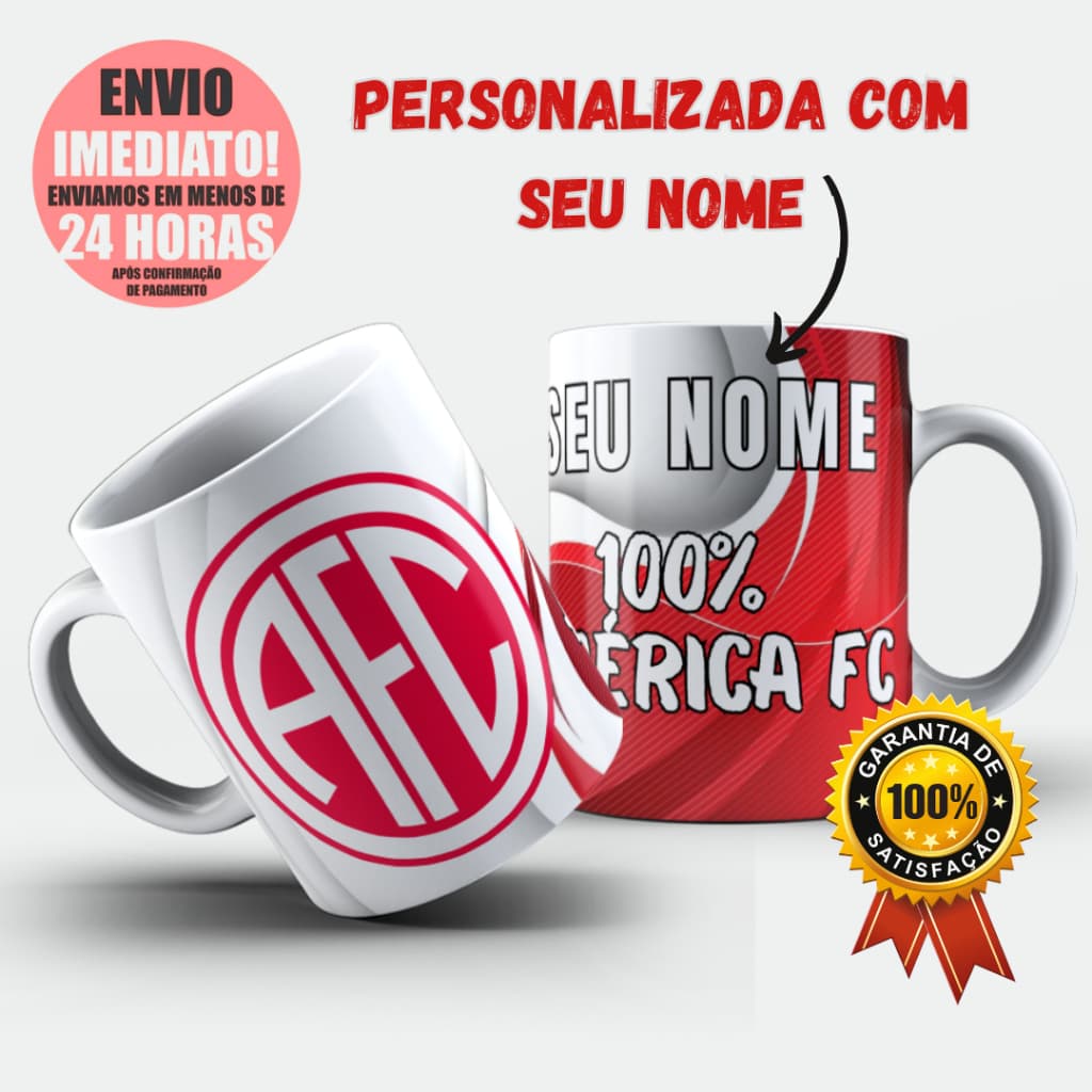 Caneca Xícara Personalizada COM NOME América Football Club Time de Futebol Envio Rápido