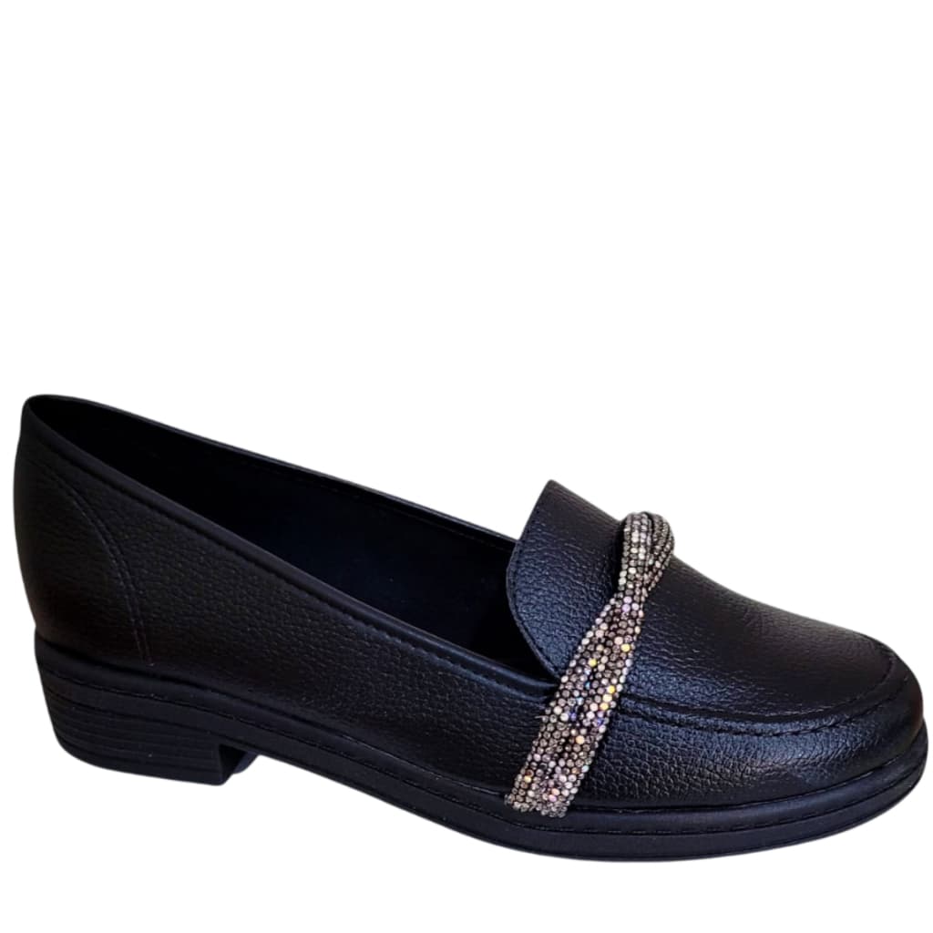 Sapato Feminino Mocassim Casual Beira Rio 4312.102 Confortável Preto Strass